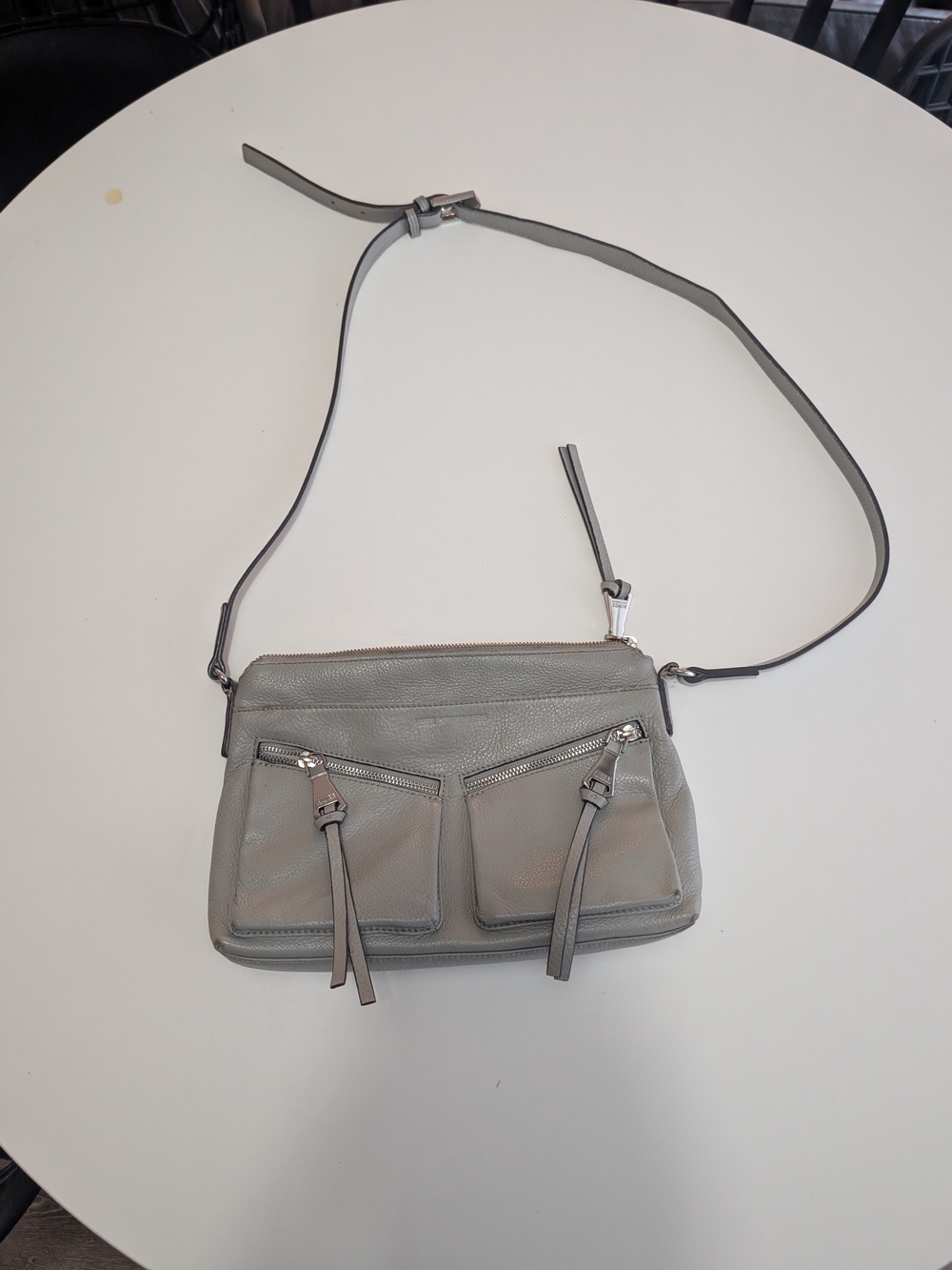 Aimee Kestenberg Gray Leather Crossbody with Front Zip Pockets